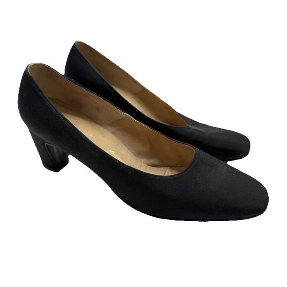 Newton Elkin Lord And Taylor Black Heels Pumps Size 6 B Vintage Fabric Solid - Picture 2 of 11